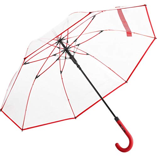 Regenschirm, transparent, für Damen, automatisch, roter Griff, Rand und rote Streben von FARE