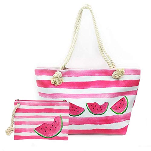 FARI Große Strandtasche Damen, Reisetaschen Canvas Schultertasche Shopper mit Reißverschluss (Wassermelone) von FARI