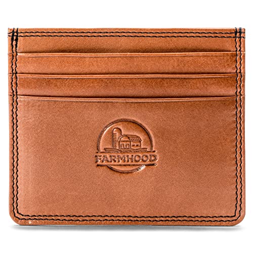FARMHOOD Memphis Damen/Herren Kreditkartenetui mittelgroß 10 cm - Karten-Portemonnaie aus Leder mit 6 Kreditkartenfächer und 1 Steckfach - RFID-Schutz (Camel) von FARMHOOD