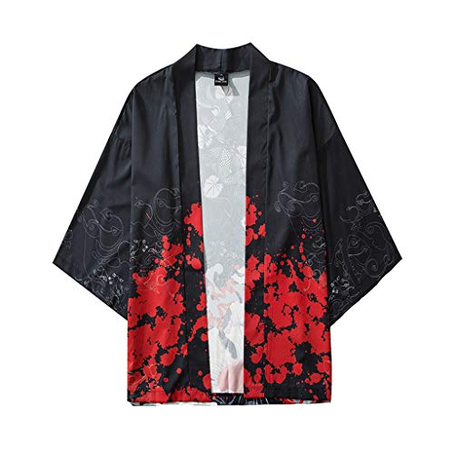 FASLOLSDP Herren Kimono Sommer Cardigan Jacke Japanischer Stil 3/4 Ärmel Strickjacke Baggy Tops Männer Japanische Samurai Kleidung Traditionelle Japanische Kleidung von FASLOLSDP