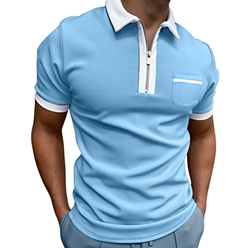 FASLOLSDP Polohemd Herren Sommer Einfarbig Poloshirt mit Brusttasche Golf Shirt Basic Klassische Sporthemd Short Sleeve Freizeithemd Regular Fit Streetwear T-Shirts Lässige Herrenhemd von FASLOLSDP