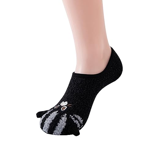 FASLOLSDP Sneaker Socken Damen Damen, Silikon, für den Innenbereich, Haussocken, Slipper-Socken, Plüsch, Korallensamt, Yoga-Bootssocken Schwarze Herrensocken (Black, One Size) von FASLOLSDP