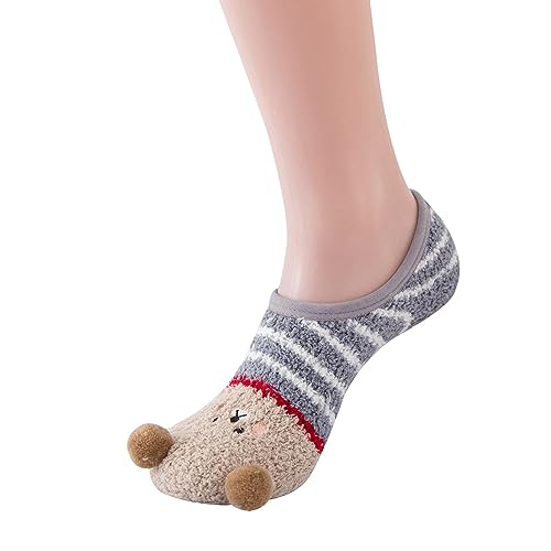 FASLOLSDP Sneaker Socken Damen Damen, Silikon, für den Innenbereich, Haussocken, Slipper-Socken, Plüsch, Korallensamt, Yoga-Bootssocken Schwarze Herrensocken (Grey, One Size) von FASLOLSDP