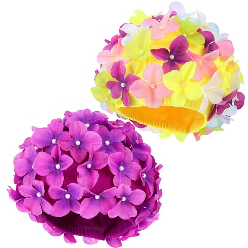 FAVOMOTO Badekappe Blumen - 2pcs Badekappen für Schwimmer für Damen Handbuch Strass Floral Blütenblatt Retro Schwimmen Gap Badekappen Frauen Blumenblumenblatt Schwimmen Kappen Blumen Hut von FAVOMOTO