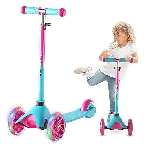 FAYDUDU Roller Kinder Scooter Kinderroller ab 2 Jahre Dreiradscooter Höhenverstellbarer mit LED-Leuchträdern Tretroller für Jungen Mädchen ab 2 bis 5 Jahren (Blau) von FAYDUDU