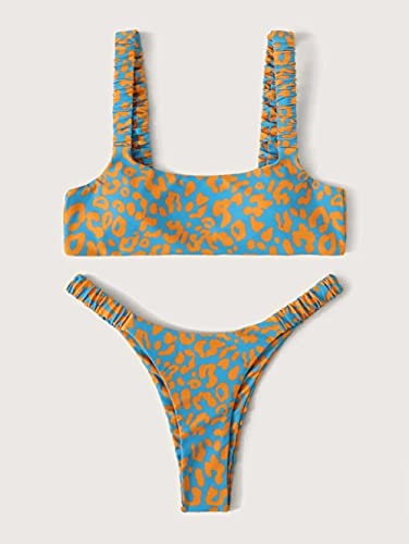 Bikini Badeanzug Damen Sexy Micro Bikini Frauen Orange Leopard Push Up Padded Tanga Badeanzug Weibliche Cut Out Badeanzug Bademode-1_M von FBJOMSEWZO