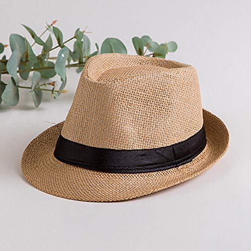 Sonnenhut Strohhut Hut Damen Heiße Männer Sonnenhut Panama Stroh Jazz Sommerhut Lässig Strand Sonnenschutz Unisex Frauen Hut Cowboy Gangster Cap Sonnenblende Hut-Khaki_58Cm von FBJOMSEWZO