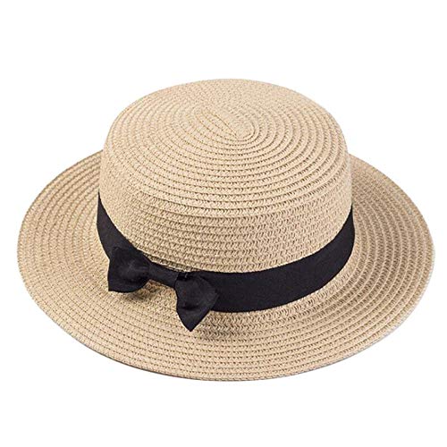 Sonnenhut Strohhut Hut Damen Hüte Frauen Sonnenhut Strand Damen Mode Flach Bowknot Panama Lady Casual Sonnenhüte Für Frauen Strohhut-Beige_56-58Cm von FBJOMSEWZO