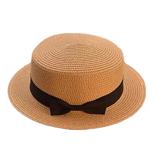 Sonnenhut Strohhut Hut Damen Hüte Frauen Sonnenhut Strand Damen Mode Flach Bowknot Panama Lady Casual Sonnenhüte Für Frauen Strohhut-Khaki_56-58Cm von FBJOMSEWZO