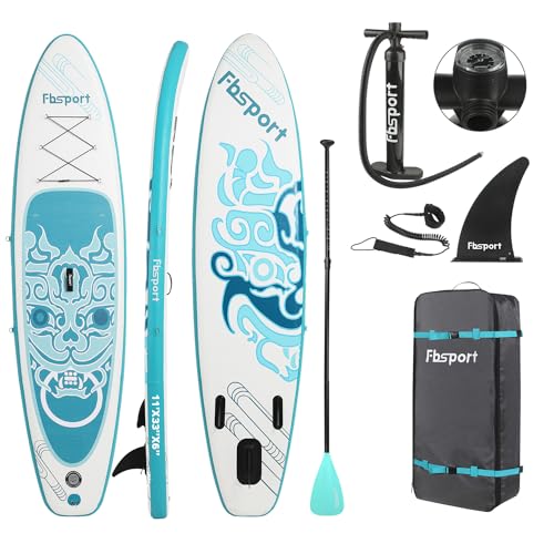 FBSPORT Aufblasbares SUP Board, Stand Up Paddling Board, Aufblasbare Stand Up Paddle Board für Stand-Up Paddling 15CM Dick, Surfbrett Kit mit Verstellbares Aluminium SUP Paddel+Handpumpe von FBSPORT