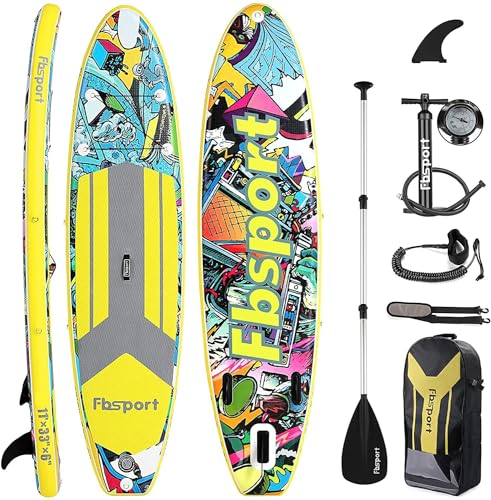 FBSPORT Aufblasbares SUP Board, Stand Up Paddling Board, Aufblasbare Stand Up Paddle Board für Stand-Up Paddling 15CM Dick, Surfbrett Kit mit Verstellbares Aluminium SUP Paddel+Handpumpe von FBSPORT