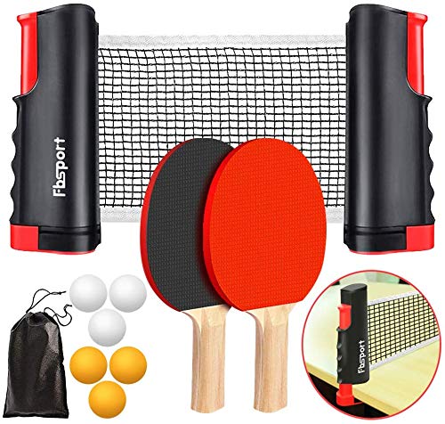 FBSPORT Tischtennis-Set, Tischtennis-Set mit Tragetasche, 2 Tischtennisschläger + 6 Tischtennisbälle, sofortiges Tischtennis-Set für drinnen und draußen, tragbar, Reise-Ping-Pong-Bälle, ausziehbar von FBSPORT