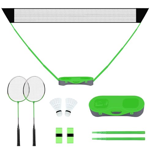 FBSPORT Tragbares Badminton-Netz-Set mit freistehender Basis, 2 Badmintonschläger, 2 Federbälle und 1 Netz, für Outdoor-Indoor-Sportarten, einfaches Setup-Netz von FBSPORT