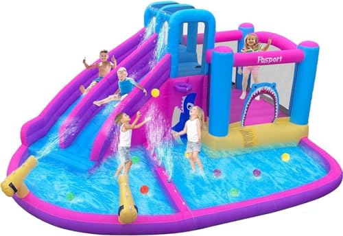 FBSPORT hüpfburg Outdoor mit gebläse 545 x 365 x 218 cm hüpfburgen Kinder aufblasbare hüpfburg draußen XXL Outdoor für Erwachsene groß hüpfburg mit rutsche geeignet für Kinder Rosa von FBSPORT