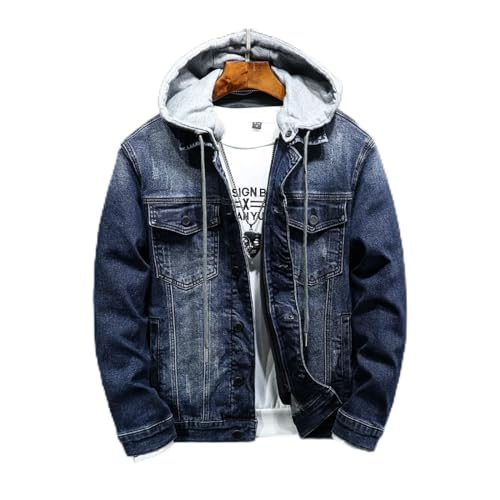FBYDLL Herren Gefütterte Jeansjacke - Kapuzen-Steppung Winter Sherpa Western Cowboy Mantel, Multi-Pocket Tooling Verdicken Trucker Jeans Outwear, Button Down Langarm Übergröße,Blau,S von FBYDLL