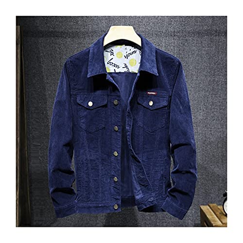 FBYDLL Lose Herren Jeansjacke-Einfarbige Cord-Herbst-Jeans-Mantel, Retro-Werkzeuge, Langärmliges, Geknöpftes Cowboy-Oberteil, Mit Taschen Für Teenager Plus Größe S-4Xl,Blau,S von FBYDLL