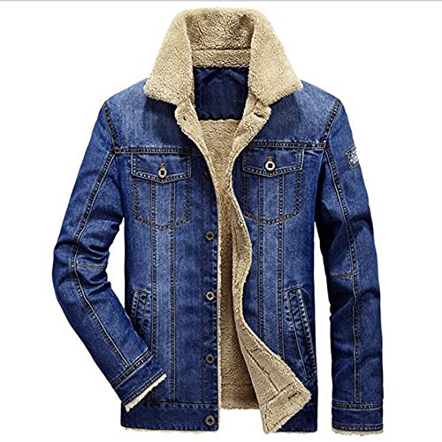 Herren Warme Jeansjacke - Herren Winter Dickes Fleece Brusttaschen Rodeo Gefütterter Jeansmantel Fashion Herren Cowboy Top Verdicken Warme Winter Outwear Übergröße Outwear M - 5XL,Denim Blue,M von FBYDLL