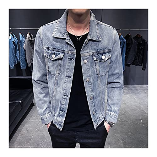 Jeansjacke Herren Einfarbig - Loose Trucker Vintage Cowboy Tops Mantel, Western Style Zerrissene Jean Outwear, Button Down Mit Taschen Waschen Für Den Herbst Plus Größe M -5XL,Blau,M von FBYDLL
