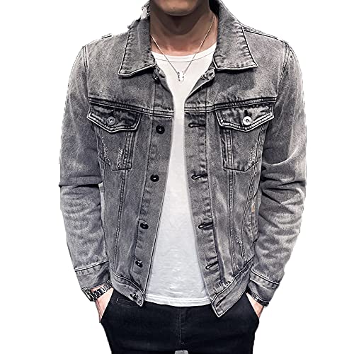 Jeansjacke Herren Einfarbig - Loose Trucker Vintage Cowboy Tops Mantel, Western Style Zerrissene Jean Outwear, Button Down Mit Taschen Waschen Für Den Herbst Plus Größe M -5XL,Blau,XXL von FBYDLL
