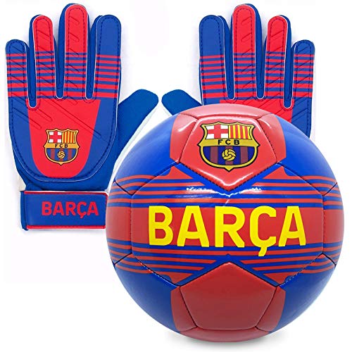 FC Barcelona - Kinder Fußball-Set - Torwarthandschuhe & Fußball - mit Vereinswappen - Offizielles Merchandise - Geschenk - Jugendliche: 10-16 Jahre von FC Barcelona