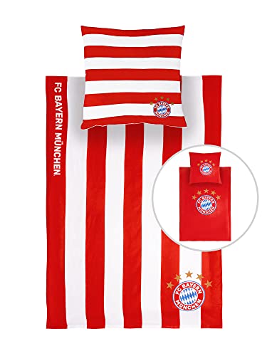 FC Bayern München Bettwäsche Biber | Gestreift |135x200 cm |Rot-Weiß von FC Bayern München