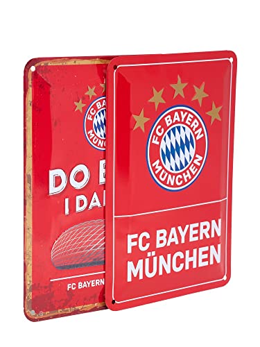 FC Bayern München Metallschild 2er-Set - Logo & dahoam - Blechschild FCB Schild von FC Bayern München