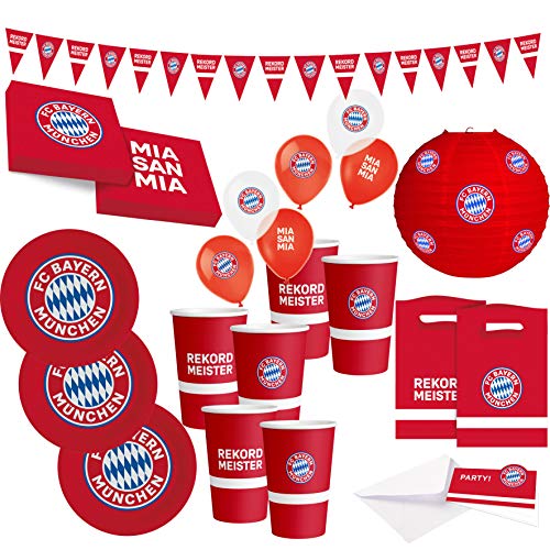 FC Bayern München Party Set · XXL Fußball Party Set 58 teilig Fanartikel · Party Zubehör · Deko zur Fußballparty und Geburtstag von FC Bayern München