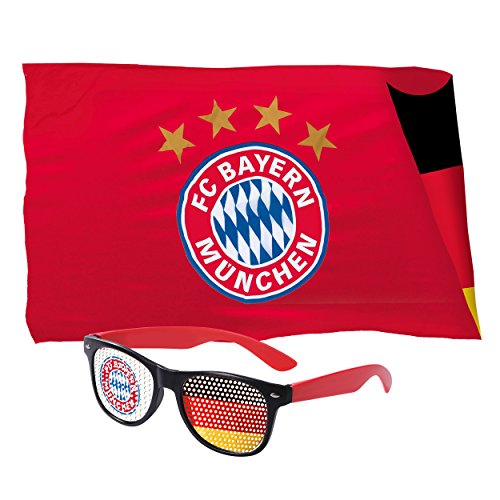 FC Bayern München WM Fan Set Fahne & Sonnenbrille in FCB und Deutschland Design Plus gratis Aufkleber Forever München von FC Bayern München