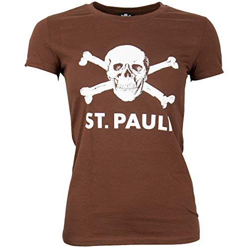 FC St. Pauli Damen Girly T-Shirt Totenkopf groß braun (L) von FC St. Pauli
