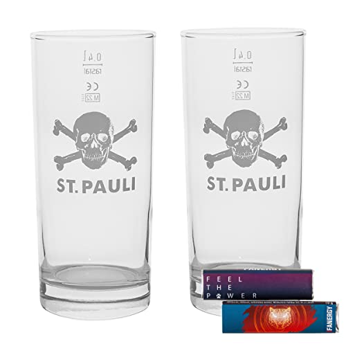 FC St. Pauli Glas Trinkglas 0,4 L Totenkopf + 2X FANERGY Traubenzucker (2 Stück) von FC St. Pauli