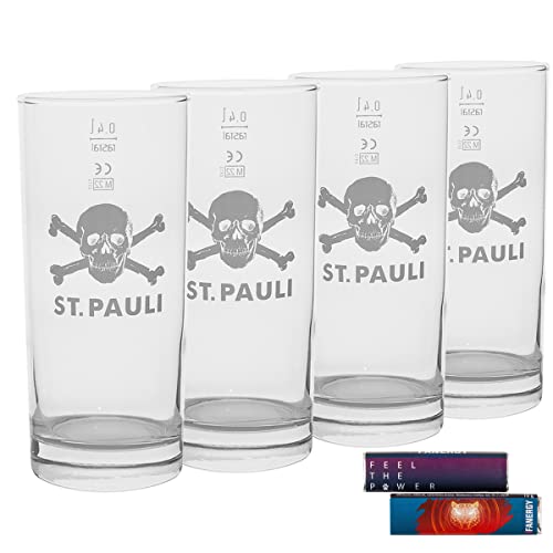 FC St. Pauli Glas Trinkglas 0,4 L Totenkopf + 2X FANERGY Traubenzucker (4 Stück) von FC St. Pauli