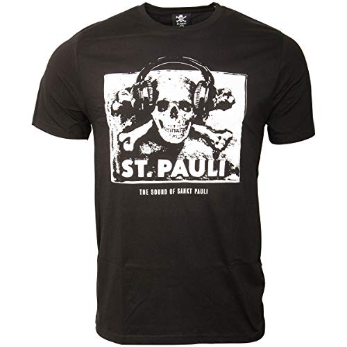 FC St. Pauli Herren T-Shirt Fanartikel The Sound of Sankt Pauli Musik Totenkopf Kopfhörer Schwarz Weiß (XXL) von FC St. Pauli