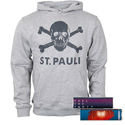 FC St. Pauli Kapuzenpullover Hoodie Pullover Aufdruck Totenkopf grau + 4X FANERGY Traubenzucker (XL) von FC St. Pauli
