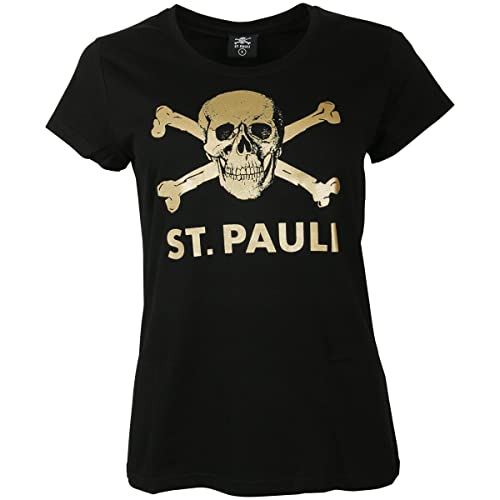 FC St. Pauli Totenkopf Gold Frauen T-Shirt schwarz L 100% Baumwolle Fan-Merch, Fu von FC St. Pauli