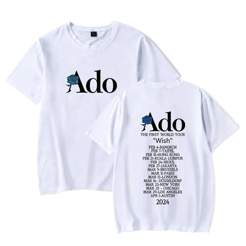 FCJKMNM ADO T-Shirt Wish World Tour T Shirt Unisex Hip Hop Print Kurzarm Streetwear Sommer Harajuku Tops Für Männer Frauen XXS-4XL-Black||XXS von FCJKMNM