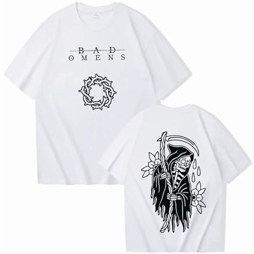 FCJKMNM Bad Omens T Shirt Lässige Mode Kurzarm Tops Unisex Hip Hop T-Shirt Für Frauen Männer XXS-4XL-White||XXS von FCJKMNM