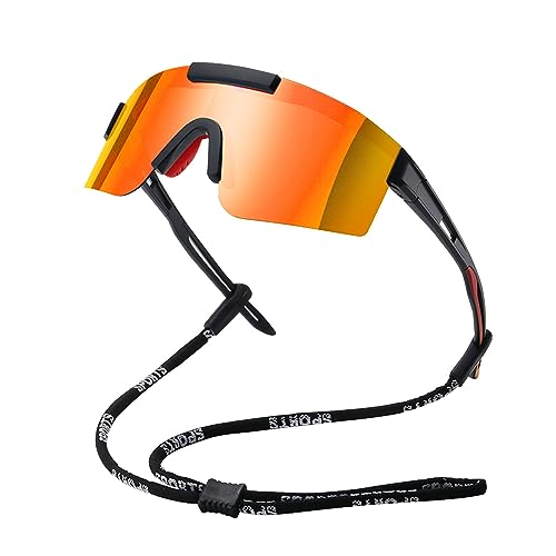 FDEETY Fahrradbrille Sonnenbrille Outdoor Sports Polarisierte Sonnenbrille Sportbrille für für Herren und Damen Rennrad Radfahren Biking Laufen Enduro mit UV400 Schutz (Orange Rot) von FDEETY