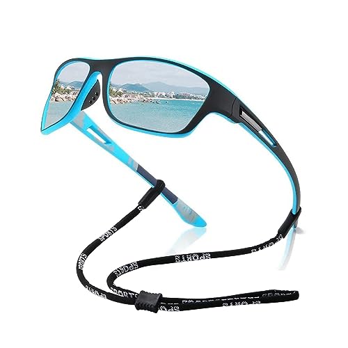 FDEETY Polarisierte Sportbrille Sonnenbrille für Herren und Damen mit UV400 Schutz Sport Radfahren MTB Sportsonnenbrille Radbrille Angeln Golf Laufen (Blau) von FDEETY