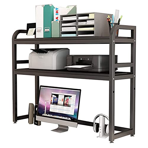 Desktop-Bücherregal-Aufbewahrungsorganisator, 2-stufiges verstellbares Schreibtisch-Bücherregal, Desktop-Bücherregal für Computertisch, Holz-Metall-Druckerständer, Bürobedarf-Organizer, für Heimbüro, von FDHGVCXZ
