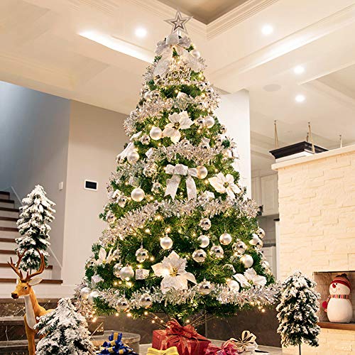 Künstlicher Premium-Weihnachtsbaum aus PVC, luxuriöse Verschlüsselungs-Weihnachtskiefer für Innen- und Außenbereiche, Weihnachtsdekoration, Metallständer, Silber, 240 cm (8 Fuß), das Neue (Silber 300 von FDHGVCXZ