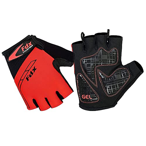 FDX Herren Damen Fahrradhandschuhe Halbfinger Atmungsaktiv Gel Gepolstert Schutz Stoßdämpfend Sommer Fahrradhandschuhe rutschfest Mountainbike MTB Handschuhe Apex,Red,XL von FDX