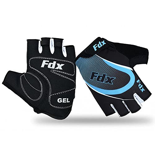 FDX Herren Damen Fahrradhandschuhe Halbfinger Atmungsaktiv Gel Gepolstert Schutz Stoßdämpfend Sommer Fahrradhandschuhe rutschfest Mountainbike MTB Handschuhe Surf,Blau,L von FDX