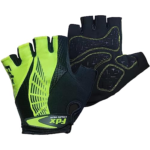 FDX Herren Damen Fahrradhandschuhe Halbfinger Atmungsaktiv Gel Gepolstert Schutz Stoßdämpfend Sommer Fahrradhandschuhe rutschfest Mountainbike MTB Handschuhe Vertex,Gelb,S von FDX
