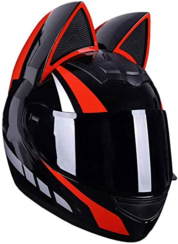 Full Face Motorradhelme mit Katze Ohren Adult Flip up Visiere Motocross Helm Motorrad-Crash-Modular Helmet Leichtbau DOT Certified,Black orange,L von FDYD