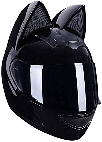 Full Face Motorradhelme mit Katze Ohren Adult Flip up Visiere Motocross Helm Motorrad-Crash-Modular Helmet Leichtbau DOT Certified,Schwarz,L von FDYD