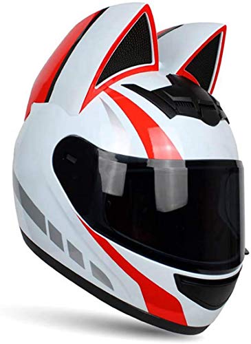 Full Face Motorradhelme mit Katze Ohren Adult Flip up Visiere Motocross Helm Motorrad-Crash-Modular Helmet Leichtbau DOT Certified,White orange,M von FDYD