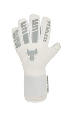 FEARLESS GOALKEEPERS Wolf Pro Torwarthandschuhe - Deutscher Kontakt-Latex - Atmungsaktiv - Rutschfester Griff, Negativschnitt, Gefühl Zweiter Haut – Für Erwachsene (10, Weiss) von FEARLESS GOALKEEPERS