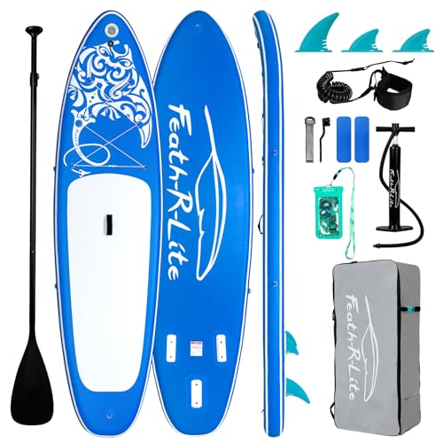 FEATH-R-LITE Aufblasbares Stand Up Paddle Board SUP mit Paddleboard Zubehör, Multifunktionale Paddle Boards Rutschfestes Deck Design für Erwachsene und Jugendliche (Weiß und Blau) von FEATH-R-LITE