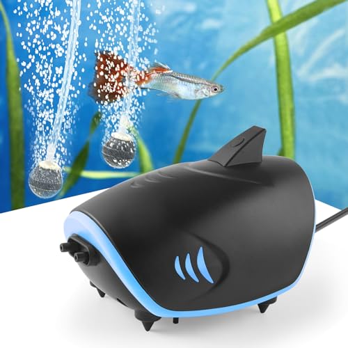 FEDOUR 300LPH Ultra-leise Aquarium-Luftpumpe mit 2 Luftauslässe, 3W einstellbare Aquarium-Luftpumpe, haiförmige Belüfter-Sauerstoffpumpe, für bis zu 350L Aquarium von FEDOUR