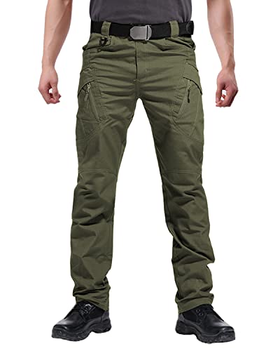 FEDTOSING Cargohose Herren Vintage Militär Tactical Hosen mit Stretch Arbeitshose Outdoor Viele Taschen Leichte Baumwolle, ARMEEGRÜN, Gr. 36x32 von FEDTOSING